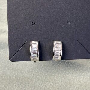 Vintage GIVENCHY Half Hoop Silver Tone Clear White Gems Clip on Earrings